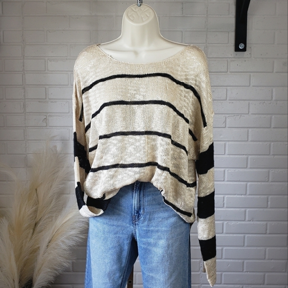 NWT Hailey and Co Storybook Knit Striped Sweater size Large Tan and Black